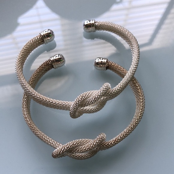 Vintage 80s sterling mesh knot cuff bracelet adjustable one size fits all - Picture 5 of 9